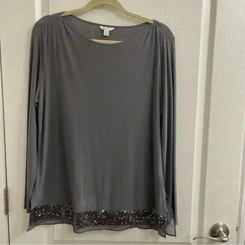 Long Sleeve Blouse With Sequins Detailing At The Bottom